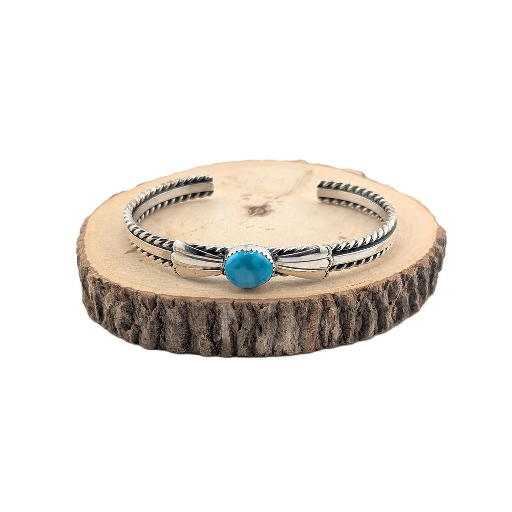 Navajo Silver Cuff Bracelet Turquoise‎ Jewelry for Women Sz 7.5 NA**